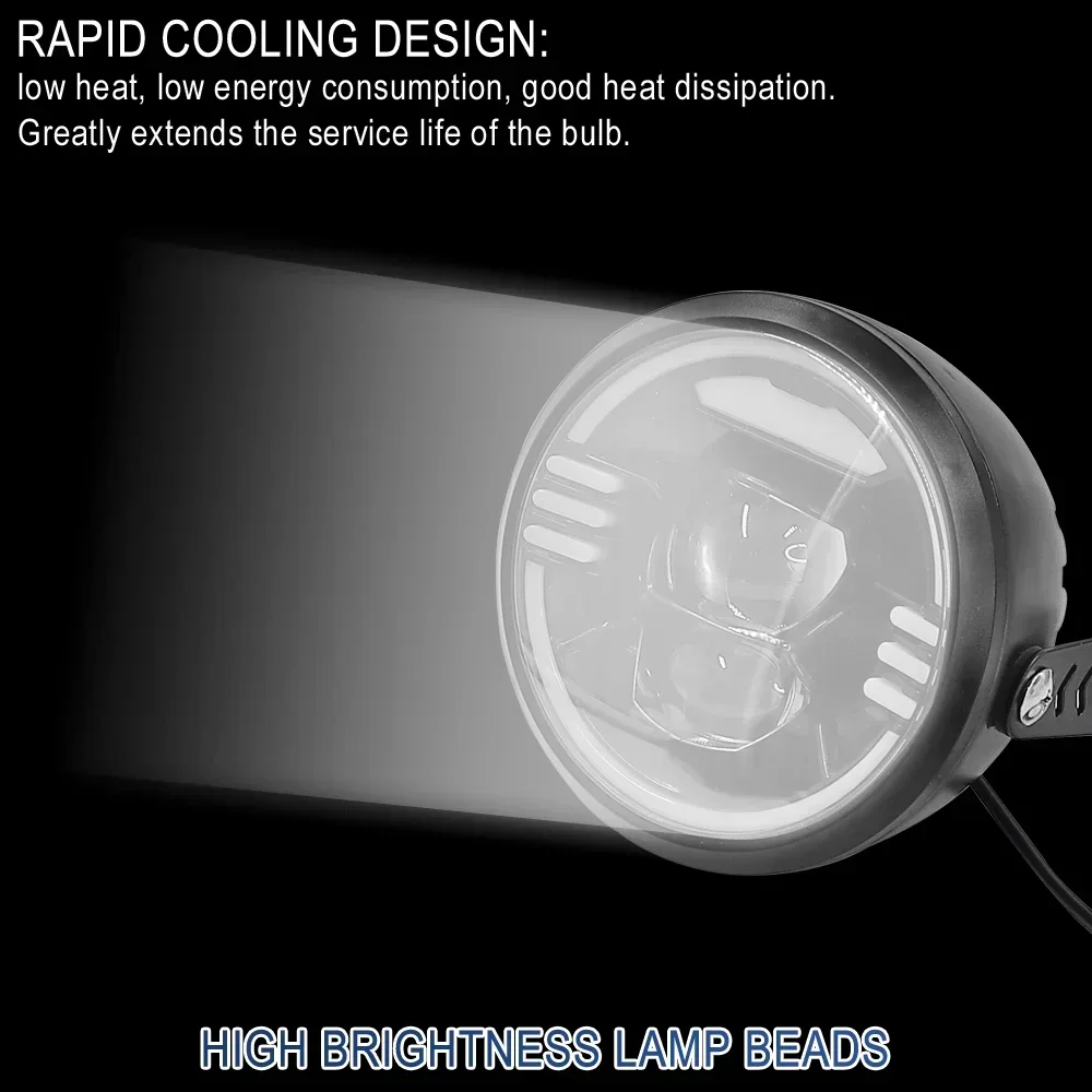 For Electric Bicycle Headlamp Low Beam High Beam 12V-48V LED Headlight Front Light Waterproof Flashlight E-Bike Accessories Part