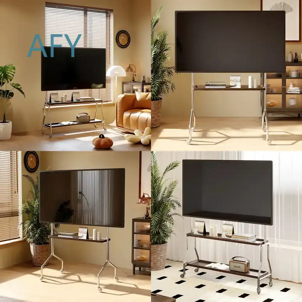 TV Floor Bracket for 43-75 Inch TVs Living Room Stainless Steel Adjustable Removable Stand Mount Heavy Duty Home Theater TV