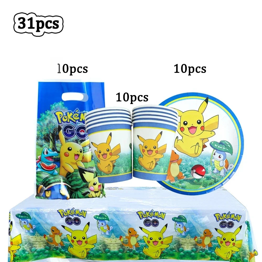 TAKARA TOMY Pokemon Jungen Geburtstag Party Dekoration Einweg Geschirr Set Tischdecke Pappbecher Teller Pikachu Charaktere Liefert 7