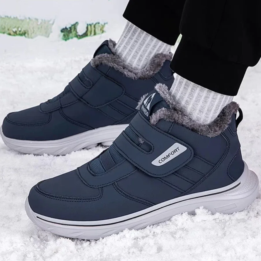 Winter Men Snow Boots Adjustable Strap Warm Plush Ankle Boots Lightweight Wide Feet Shoes Size 39-46