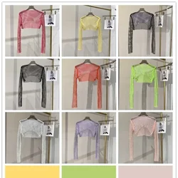 New Sexy Bright Diamond Short Top Slim Fit Women's Hot Diamond Long Sleeve T-shirt Sexy Leaky Waist Nightclub Party Performance
