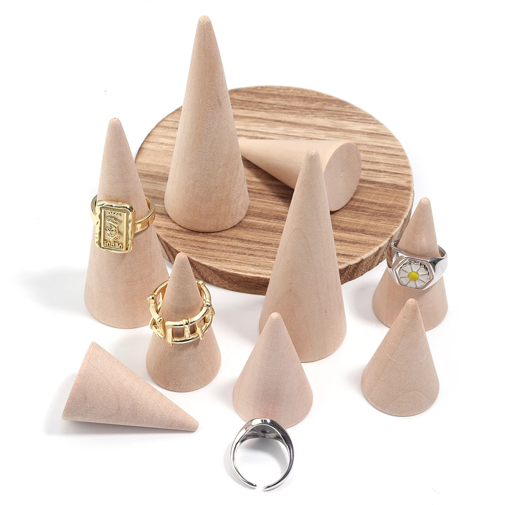 

Wooden Cone Creative Ring Holder Jewelry Stand Display Earring Ring Holder Organizer Display Tool Jewelry Storage Supplies