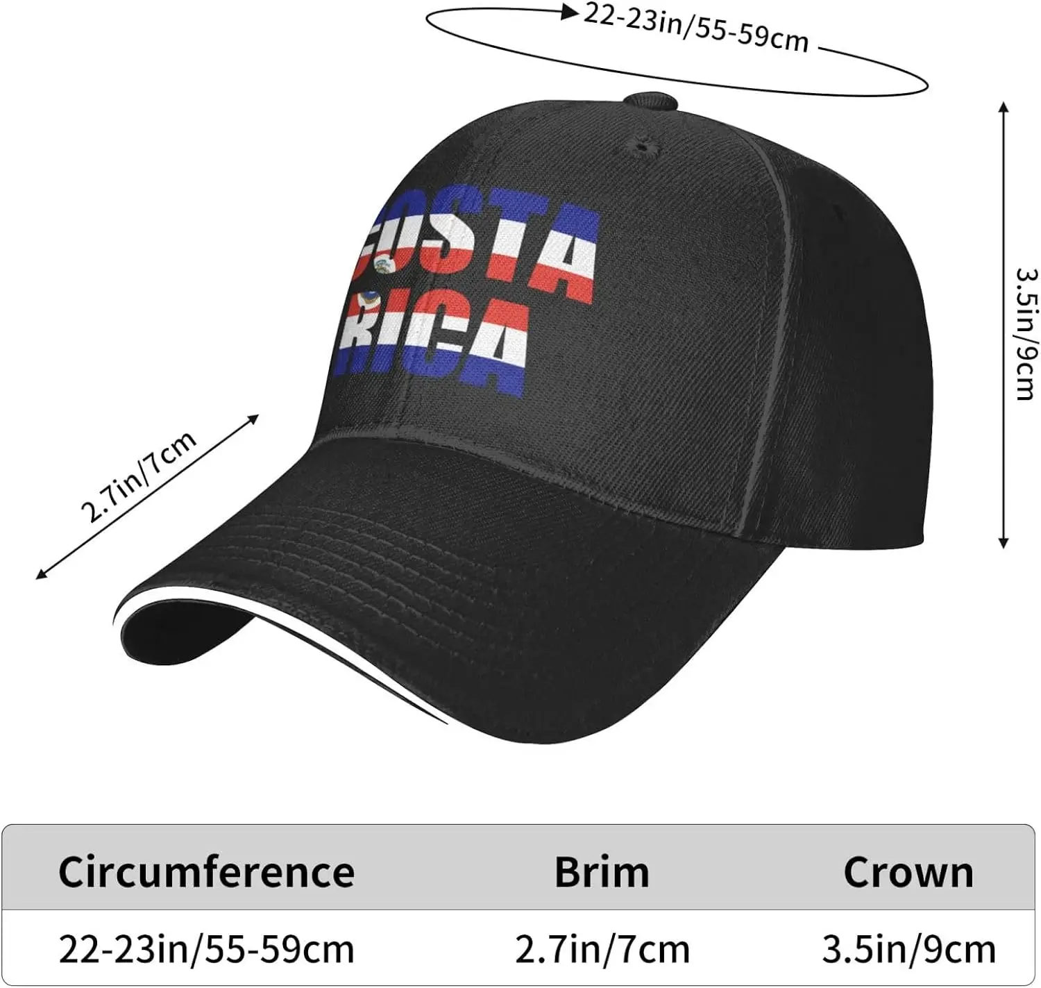 Costa Rica Flag Premium Adjustable Baseball Cap for Men and Women - Outdoor Sports, Sun Protection Black