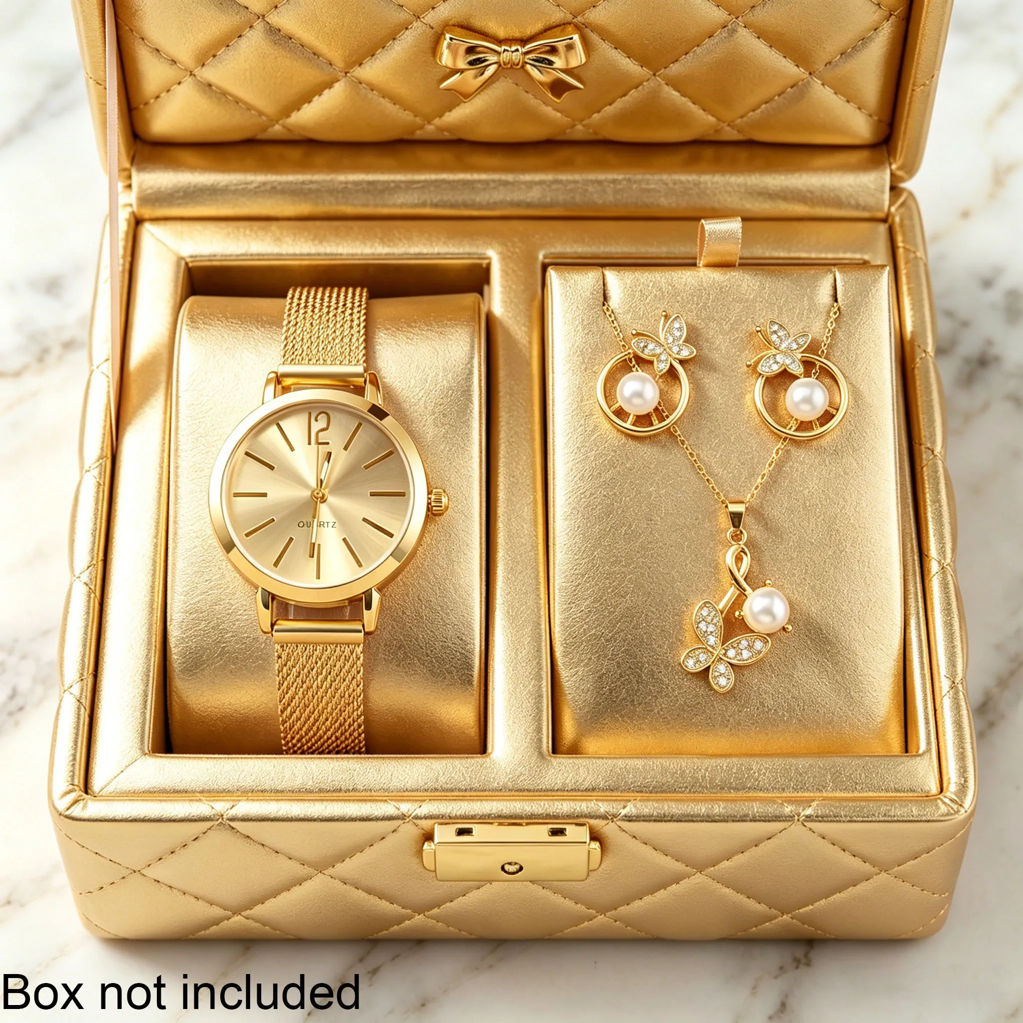 4Pcs Women's Watch Set, Fashionable, Casual, Business-Style Women's Wristwatch, 1 Watch + 1 Necklace + 2 Earrings (4-Piece Set), Suitable for Gifting or Personal Use