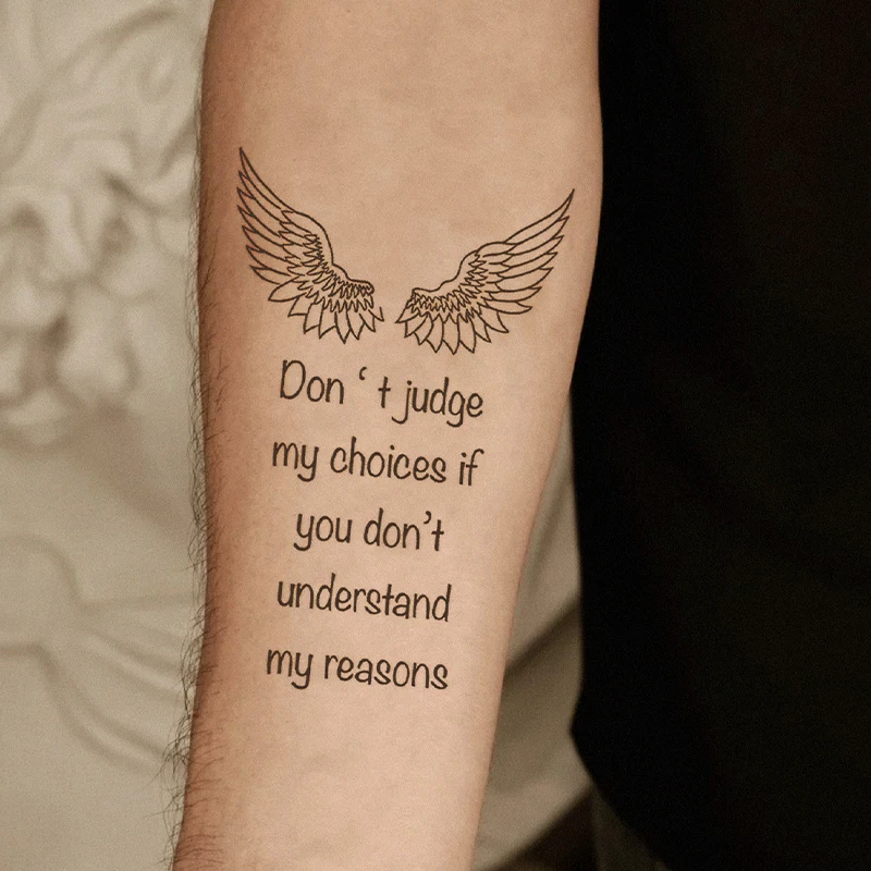 

Angel Wings and Sentence Waterproof Temporary Tattoo Stickers, Long-lasting Waterproof for One to Two Weeks, For Arm, Leg.