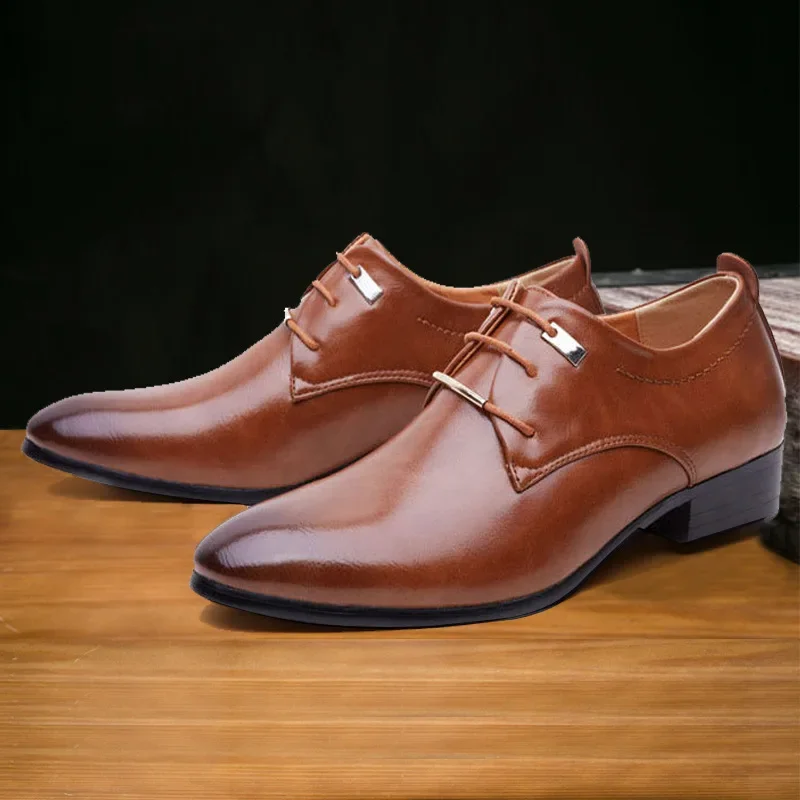 Klasyczne skórzane buty PU dla mężczyzn Casual Business Shoes Lace Up Formal Office Work Shoes for Male Party Wedding Oxfords