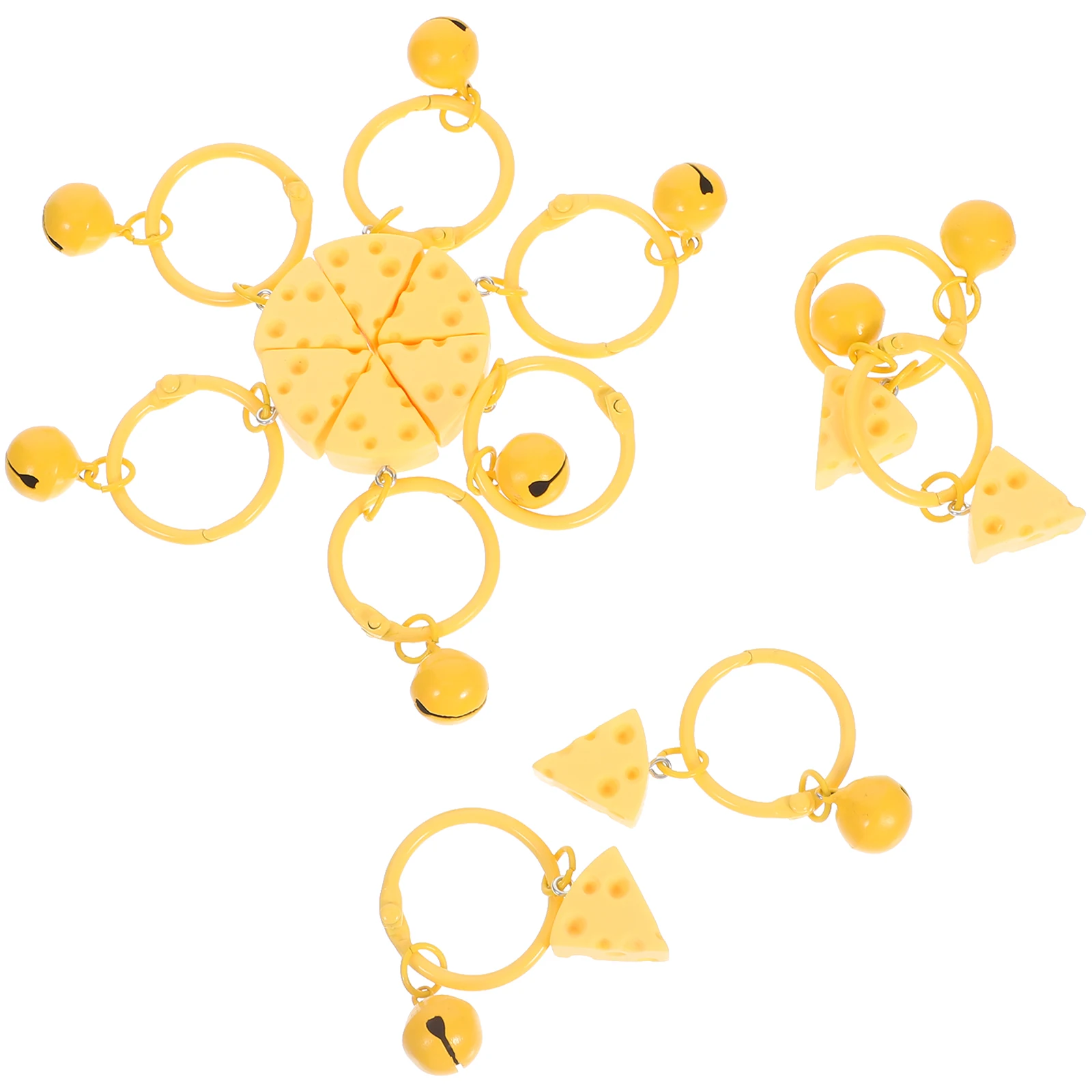 

10pcs Cheese Keychain Resin Metal Bell Sturdy Cute Bag Pendant Kids Keyring Party Favor Backpack Charm Kawaii Chains Purse