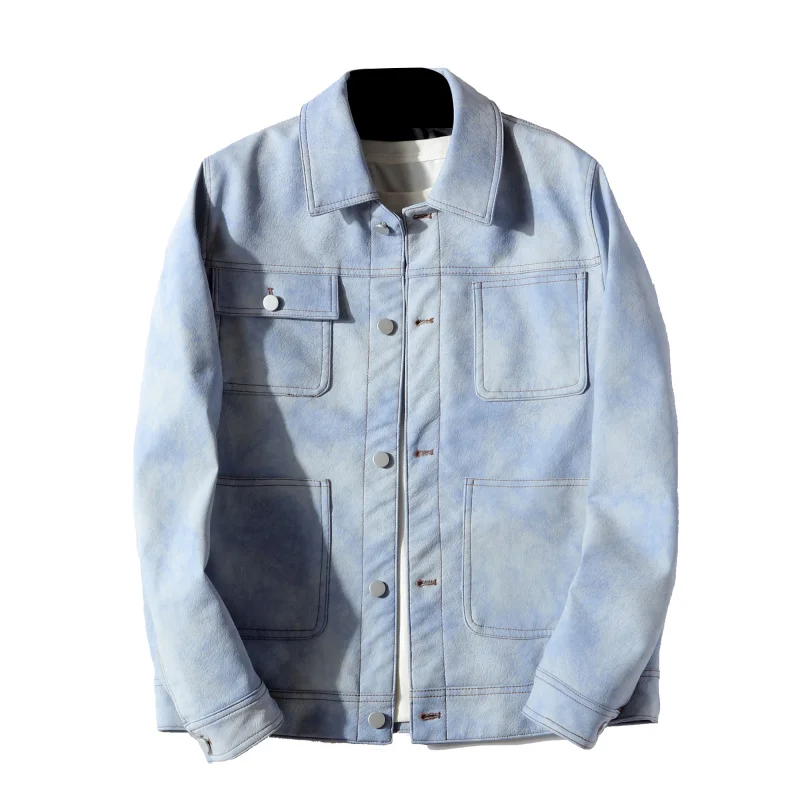 

Мужское модное джинсовое пальто из искусственной кожи с воротником-стойкой, осень-зима, Новое поступление, длинное пальто-стойка