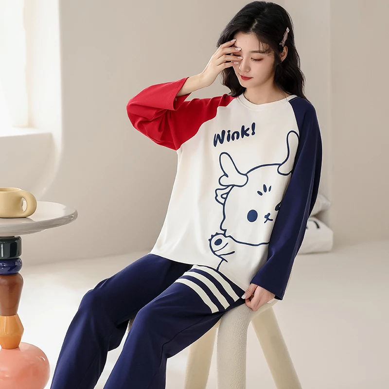 Zestaw piżam damskich Cartoon Cute Kawaii Sleepwear Casual Long Sleeves Long Pants Autumn Winter Soft Pyjamas Cozy Pijamas Girls Pjs