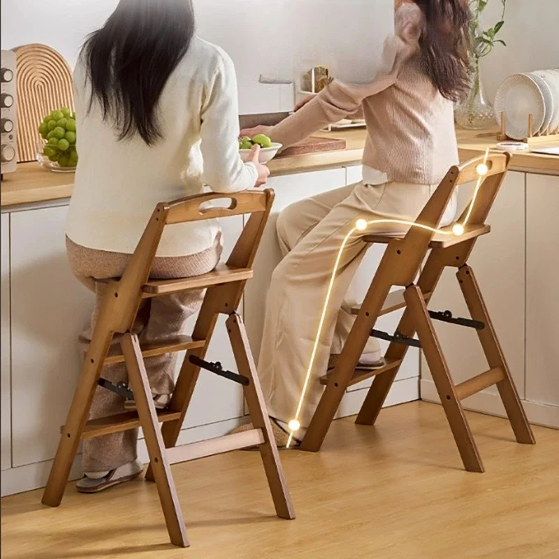 مقعد مرتفع للمطبخ متعدد الوظائف، مقعد سلم ثلاثي الخطوات، مقعد سلم قابل للطي، مقعد صغير سميك، كرسي بار #5