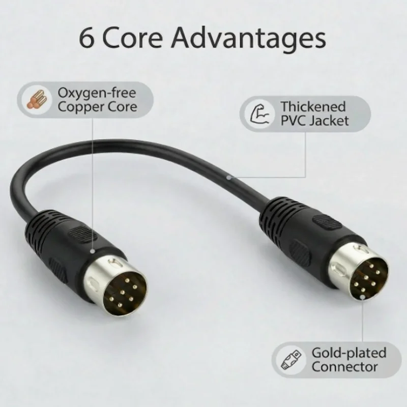 1M DIN 6pin Plug Male to Male Audio Instrument Converter Cord for Microphone, Guitar,Digital Audio Devices (3 Meter)