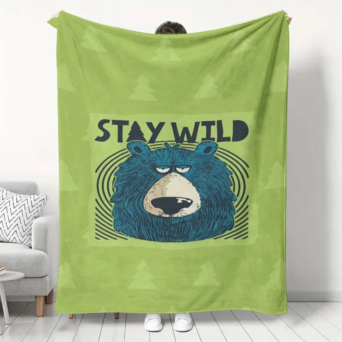 Giant Fuzzy Bear Print Throw Blanket for Cozy Home Decor Woodland Wilderness Fleece Couch Cover Stay Wild Gift