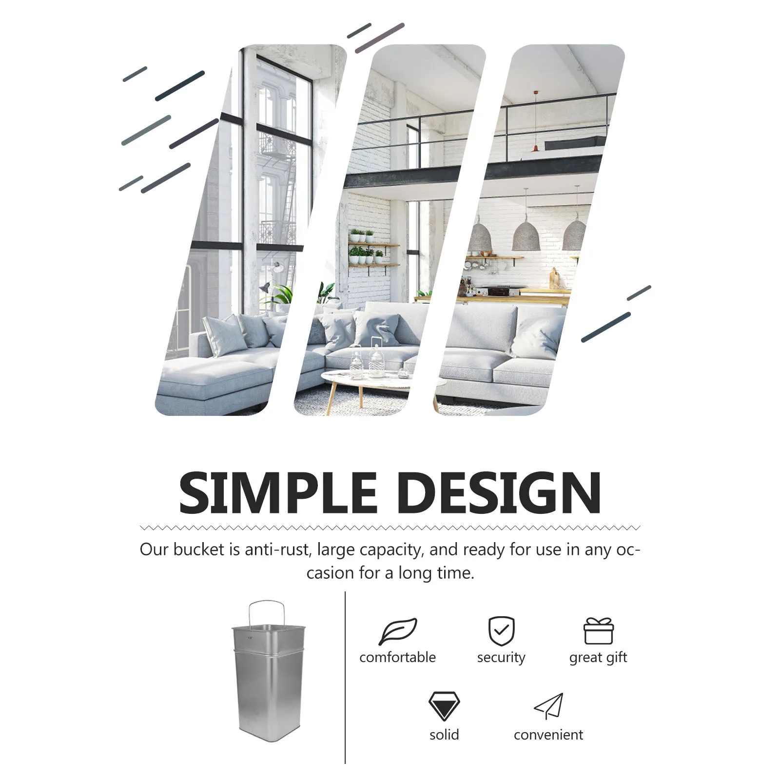 

Galvanized Iron Metal Garbage Bucket Inside Bin Sturdy Outdoor Trash Container Portable Handle Multipurpose Large Capacity