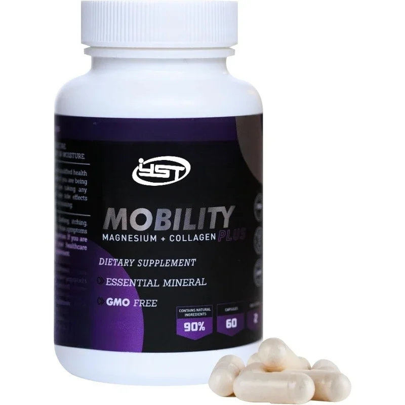 Magnesio+colágeno, citrato de magnesio con ácido hialurónico y vitamina C para soporte de huesos y músculos, 60 cápsulas