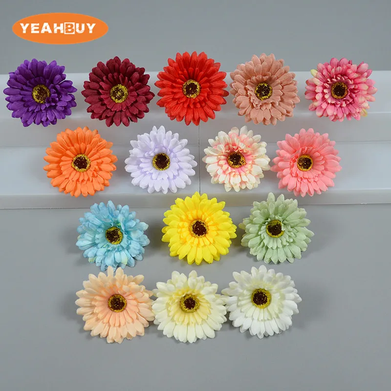 50 SZT. 10CM Sztuczne Jedwabne Główki Gerberów Chryzantemy Stokrotki Do DIY Akcesoriów do Włosów Dekoracji Ślubnych, Domowych, Ogrodowych Bukietów