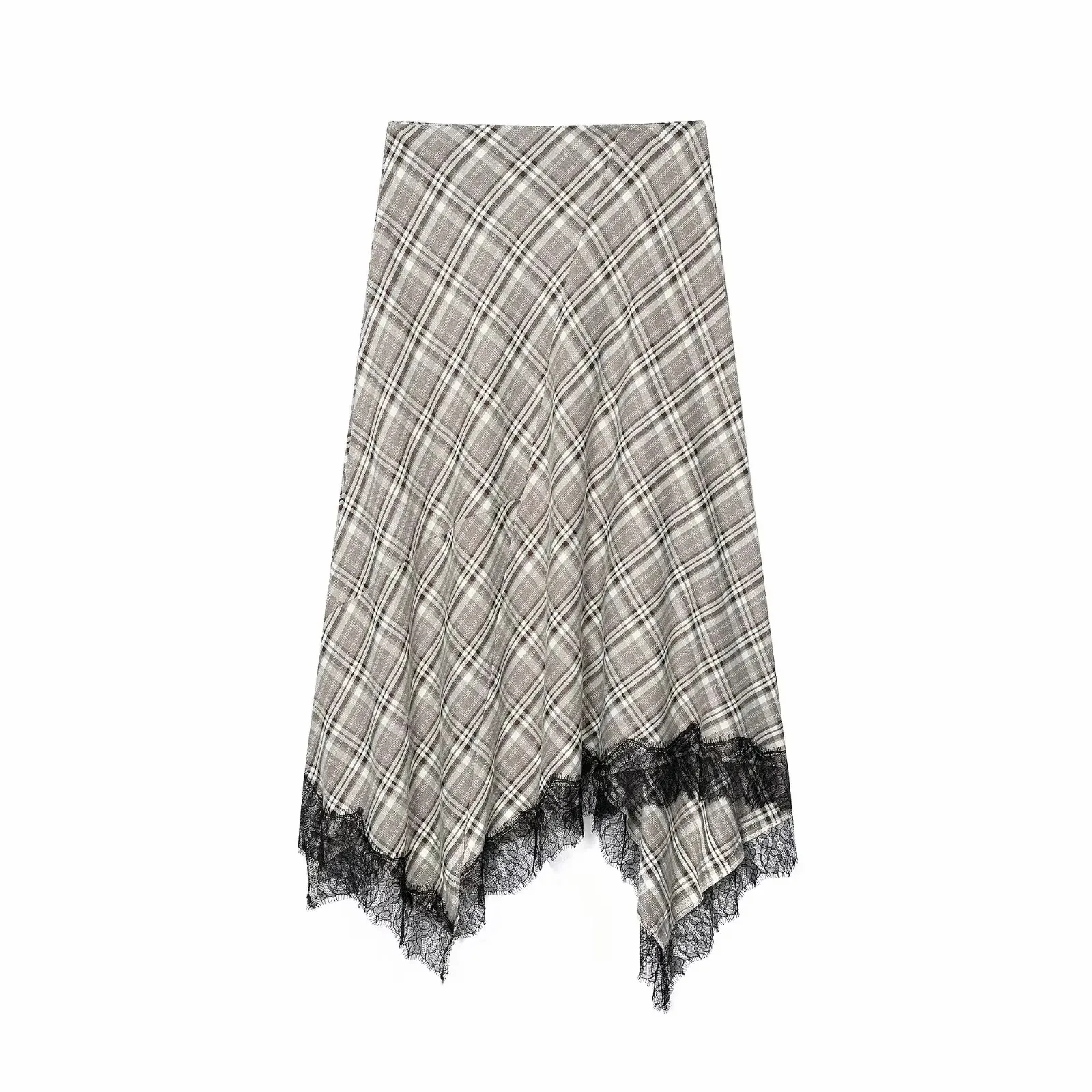 Damen Vintage Chic Midi-Rock Eleganter Karierter Spitzenrock Neu Sommer Büro Dinner Party Damenrock – Detail 9
