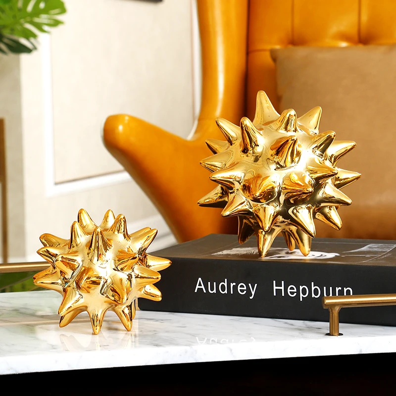 Modern Golden Sea Urchin Decor Home Living Room Study Coffee Table Ceramic Soft Decor Figurines Ball Creative Decor Ornaments