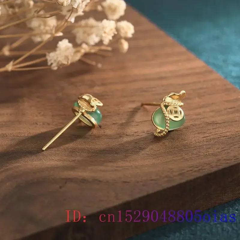 

Green Jade Ear studs Jewelry Earrings Fashion Amulet 925 Silver Gemstone Women Natural Chalcedony Crystal Gifts Zircon