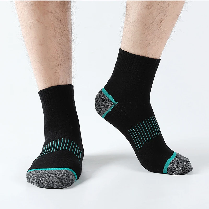 5 Pairs Men Mid Tube Sports Socks Spring Summer Breathable Cushioned Athletic Running Cycling Socks For Daily Wear