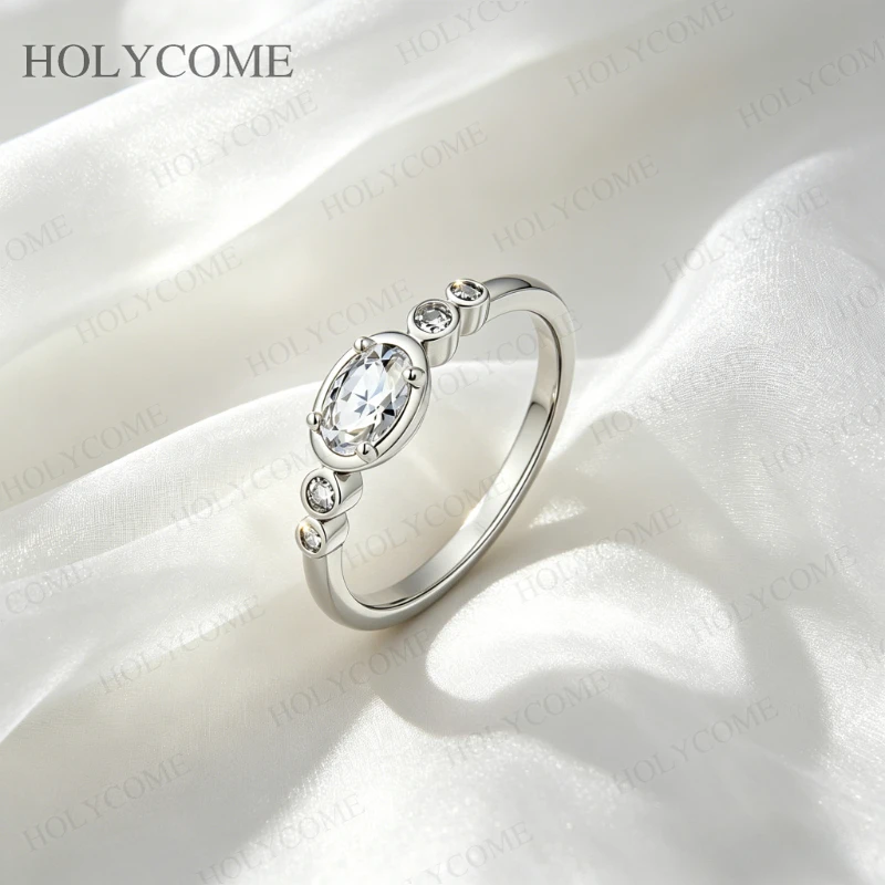 Moissanit-Ringe, Farbe D, VVS1, neu, schlicht, funkelnd, oval, synthetisches S925-Sterlingsilber, für Frauen, Hochzeit, Statement-Edelschmuck – Detail 8