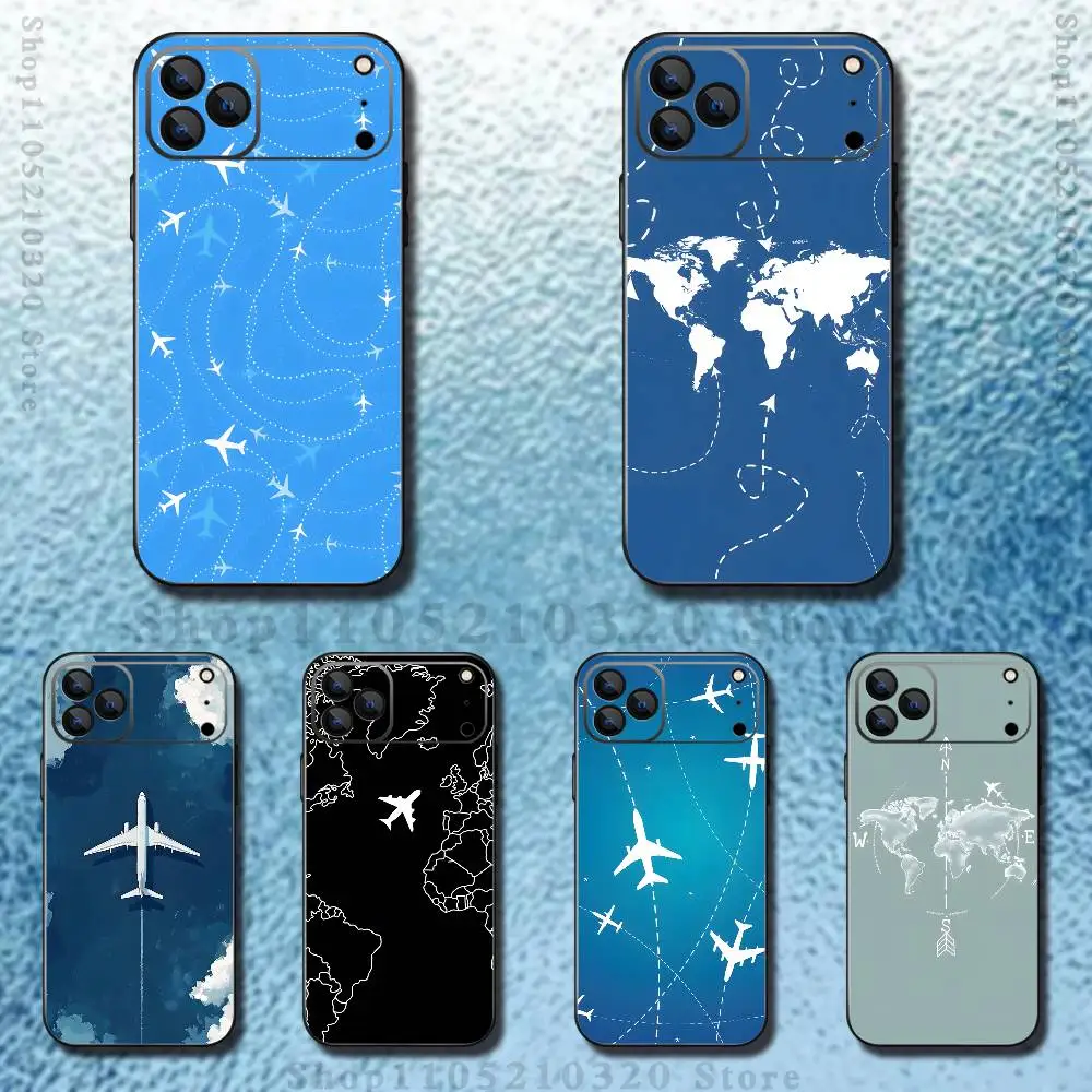 

Airplane Route Desian Cover Phone Case For iPhone 17,16,15,14,13,12,Pro,Max,Plus,E,SE4,Air,Mini Black Soft Box