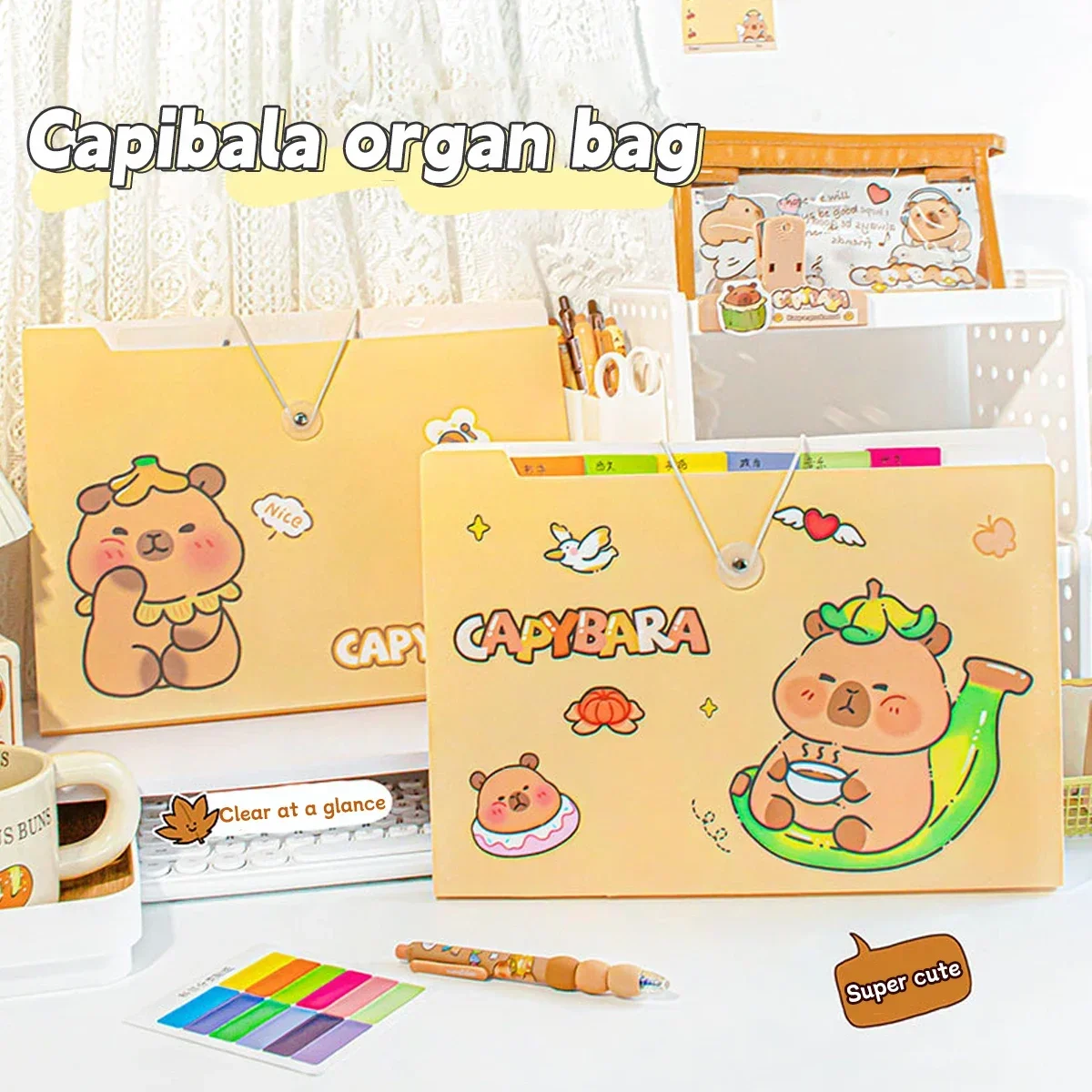 A4 Large Capacity Accordion Bag Data Classification Folder Kawaii Student  School Test Paper Storage Book School Stationery