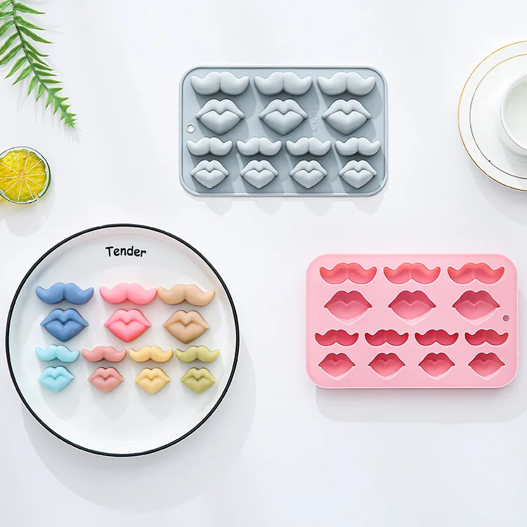 

14-hole Different Sizes Beard Lip Shape Silicone Mold Fondant Candy Chocolate Mould Epoxy Resin Mold Cake Decorating Tools