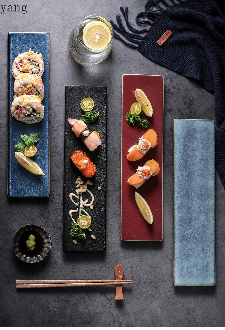 LMM home sushi creative Internet celebrity rectangular strip ceramic dim sum Western food plate
