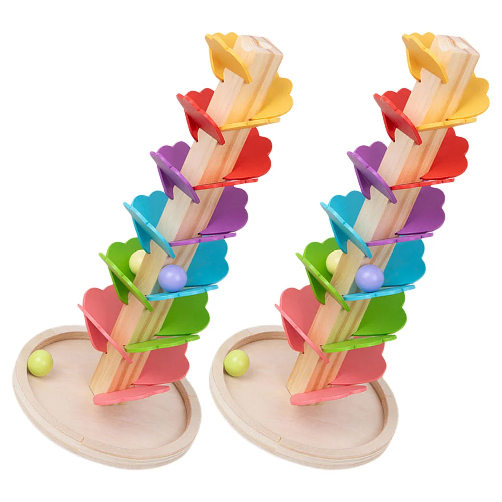 2 Sets Wooden Marble Run Rainbow Musical Tree Montessori Track Child