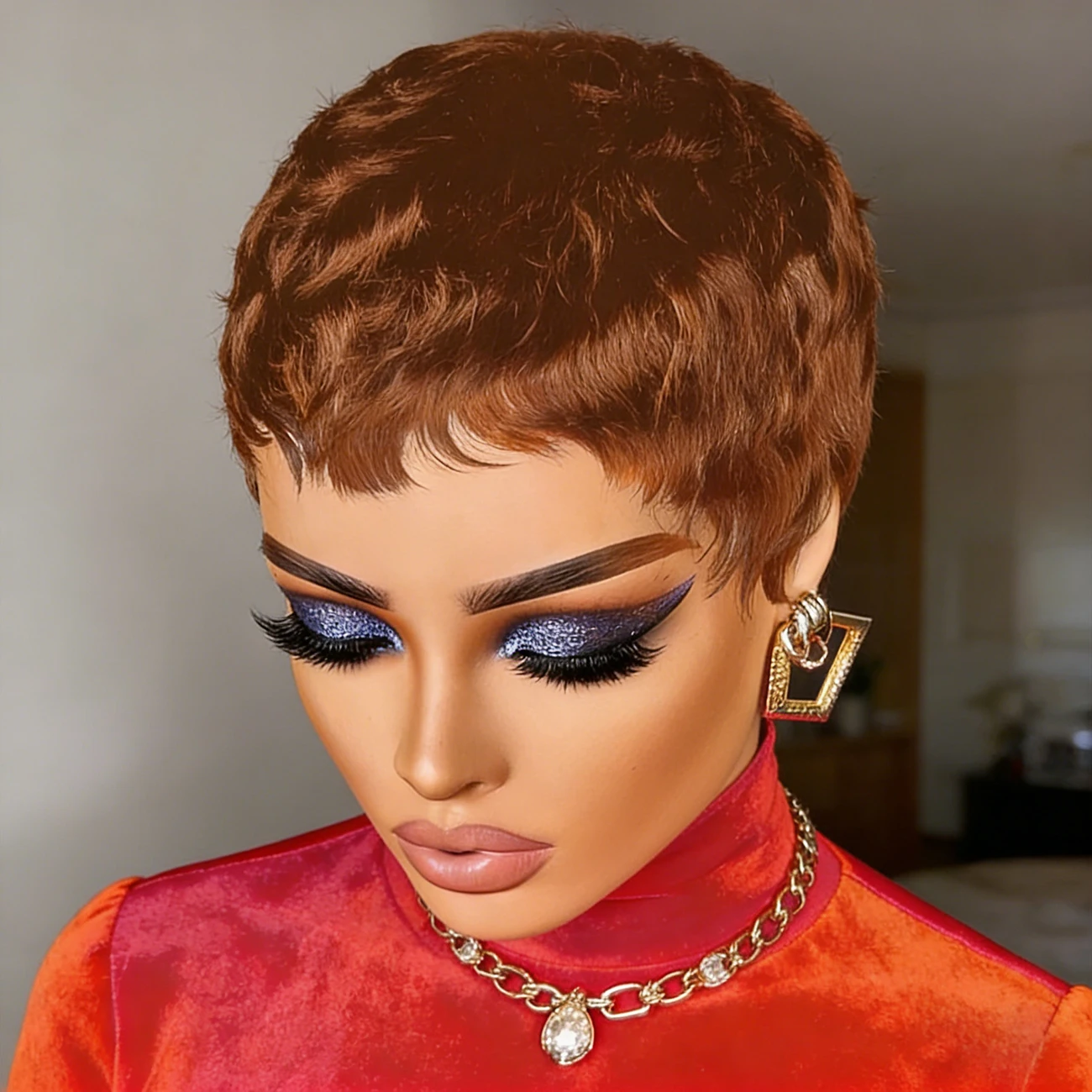 

Парик Pixie Cut: короткий, натуральный черный, кудрявый, из человеческих волос, с челкой, многослойный, для вечеринок и повседневной носки, для женщин
