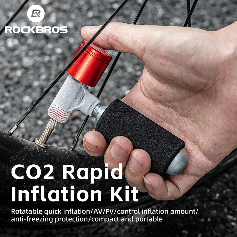ROCKBROS Bicycle Pump Quick CO2 Tire Inflator Pump Aluminium Alloy AV/FV Valve MTB Road Cycling Bike Pump With Pressure Gauge