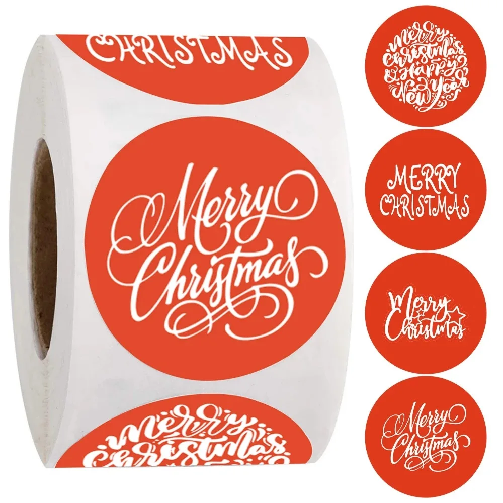 50-500pcs RED Merry Christmas Stickers Party Gift Baking Seal Champagne Rose Color Sticker Invitation Letter Envelope Label