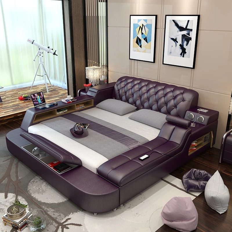 

Leather art bed, master bedroom tatami bed
