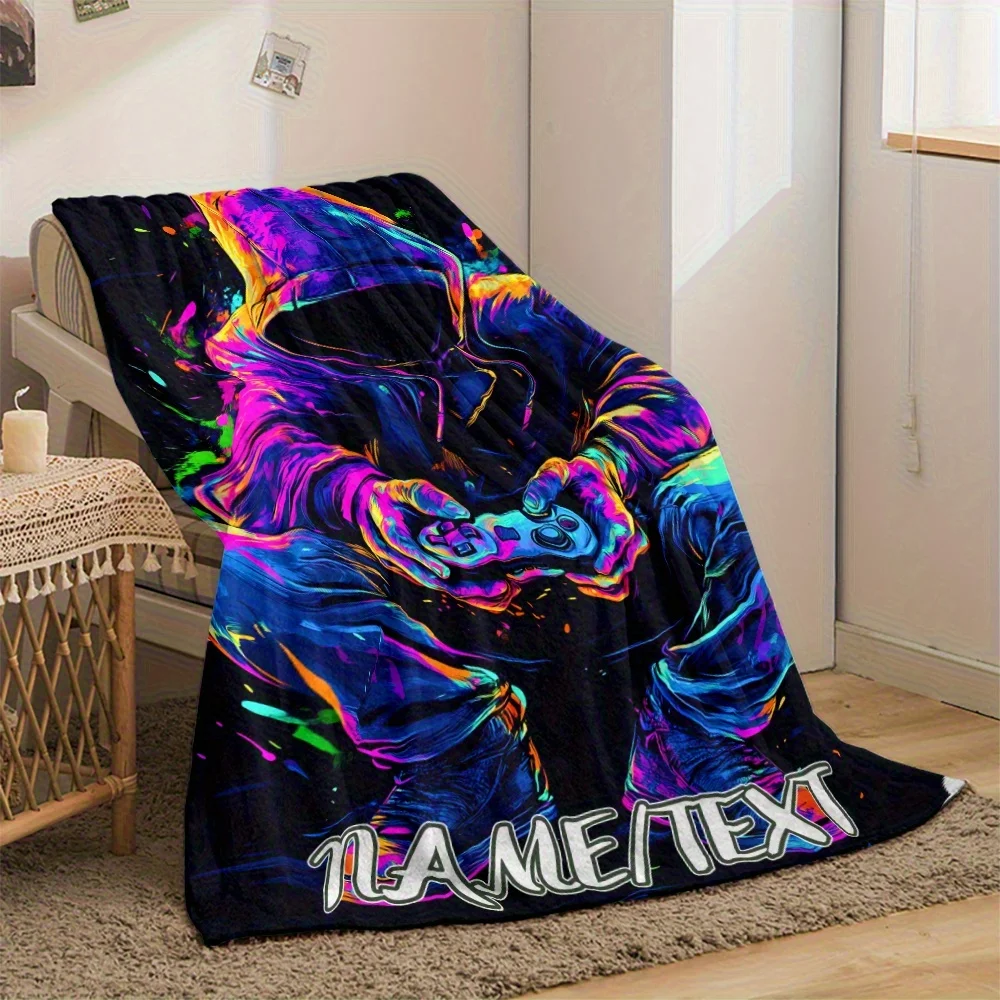 1pc Custom Gaming Controller Blanket, Vibrant Digital Print Flannel for Gamers, Soft Lightweight, Perfect for Sofa Bed Travel