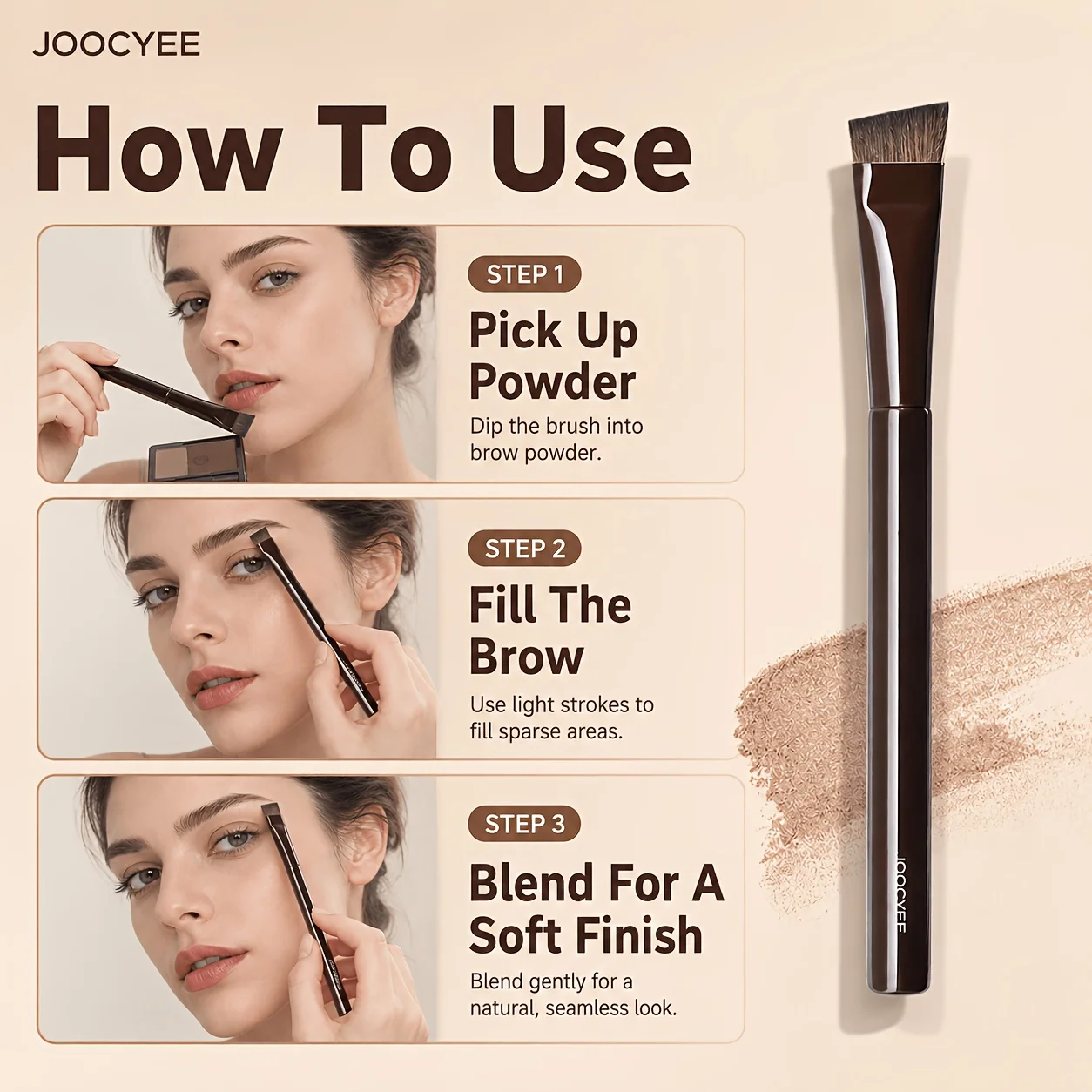 JOOCYEE BROW BRUSH Wide Angled Head Eyebrow Brush Soft Dense Bristles Glossy Handle Eyebrow Powder Filling Makeup Tool