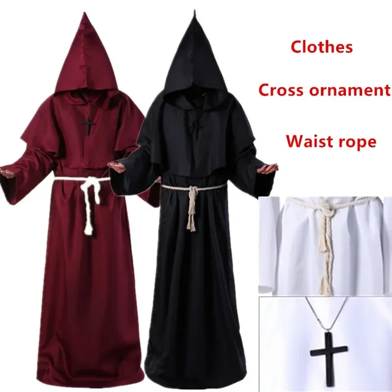 Wizard Halloween Cosplay Medieval Monk Friar Robe Priest Costume Ancient Clothing Christian Men Women Clothes Suit N MN1