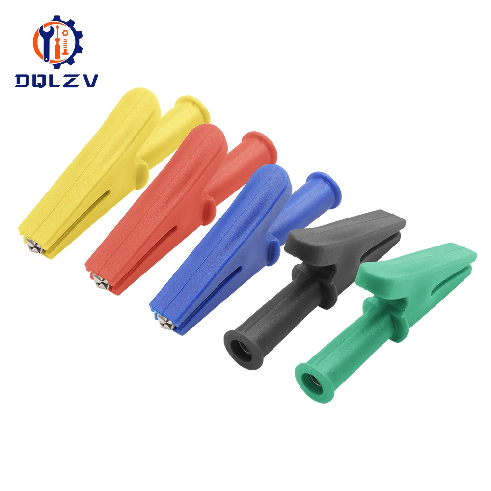 5PCS 30A 1000V Plastic Opening 10MM Round Handle Crocodile Test Adapter Clip Probe Pen Test Alligator 4mm Banana Plug Insulated