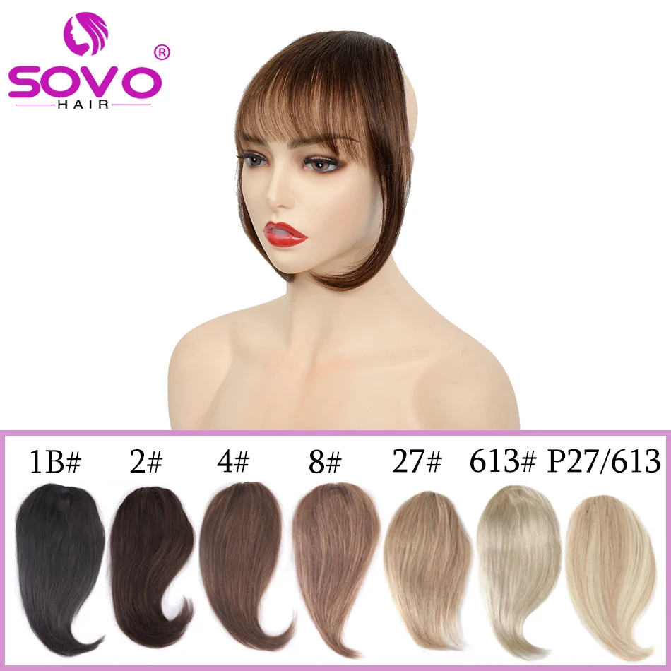 Clip In Bangs 100% Human Hair Wispy Bangs Clip in Hair Extensions Brown Black Air Bangs with Temples  For Women Daily Wear