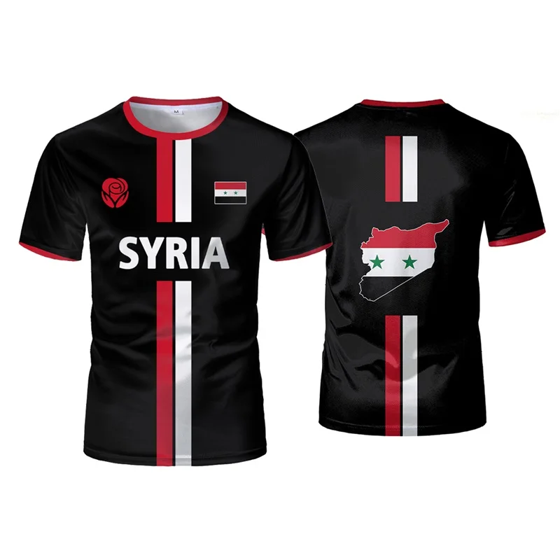 New In Syria Sports T-shirts For Men Casual Round Neck Syrian Flag Football Jersey Tops Mens Free T-shirts Mens Syria Tshirts