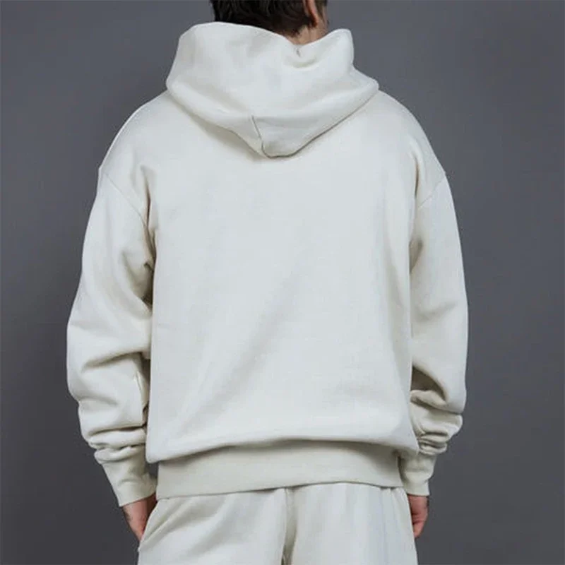 Men Women Couples Matching Fleece Hoodie Solid Color Kangaroo Pocket Long Sleeve Drop Shoulder Casual Pullover Sweatshirt