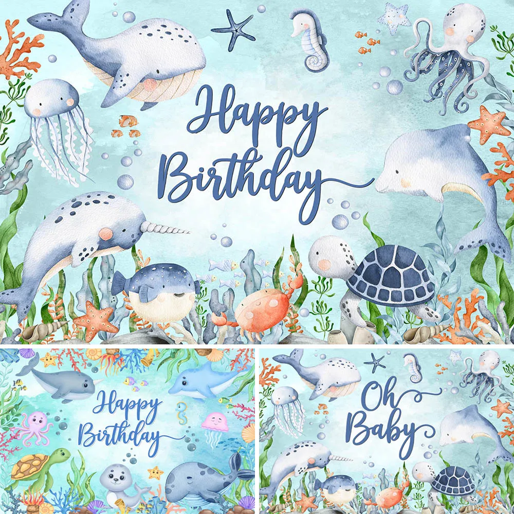 

Mocsicka Baby Shower Backdrops Blue Sea Shark Under The Sea Kids Birthday Photo Background Newborn Boy Welcome Party Decorations