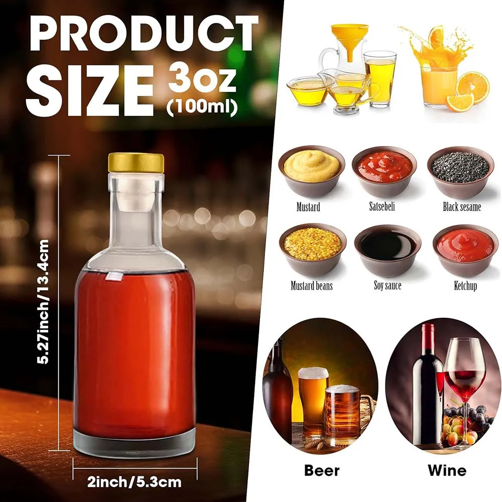 50/100ml Clear Glass Bottles for Wine Beverages Drinks Oil Vinegar Kombucha Beer Water Soda with Cork Stopper Airtight Lid