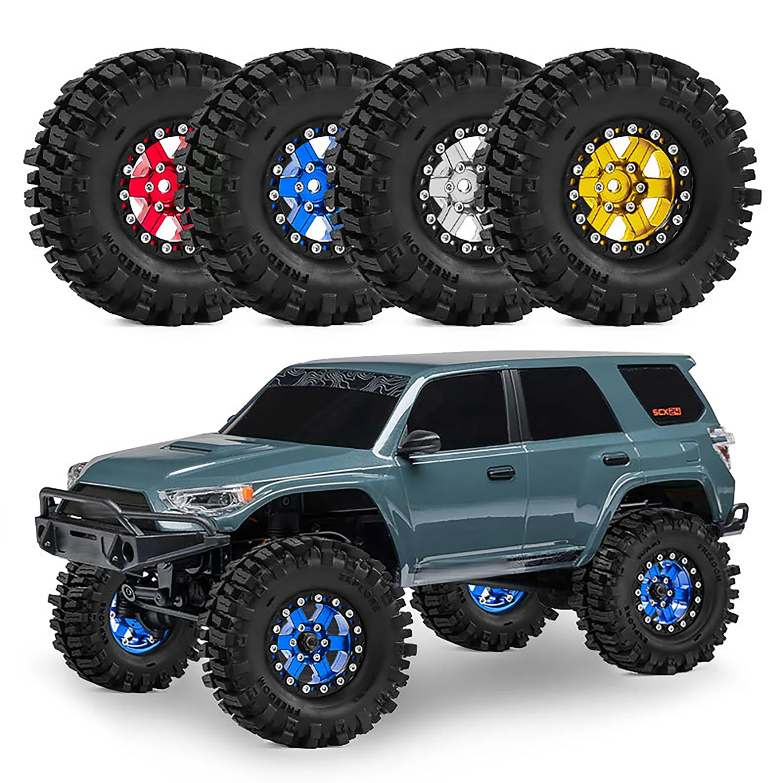 

1.3inch Beadlock Wheel Rim & Tire Upgrade Set for 1/18 TRX4M 1/24 FMS24 Axial SCX24 RC Crawler Car Aluminum Alloy Wheel Tire Kit