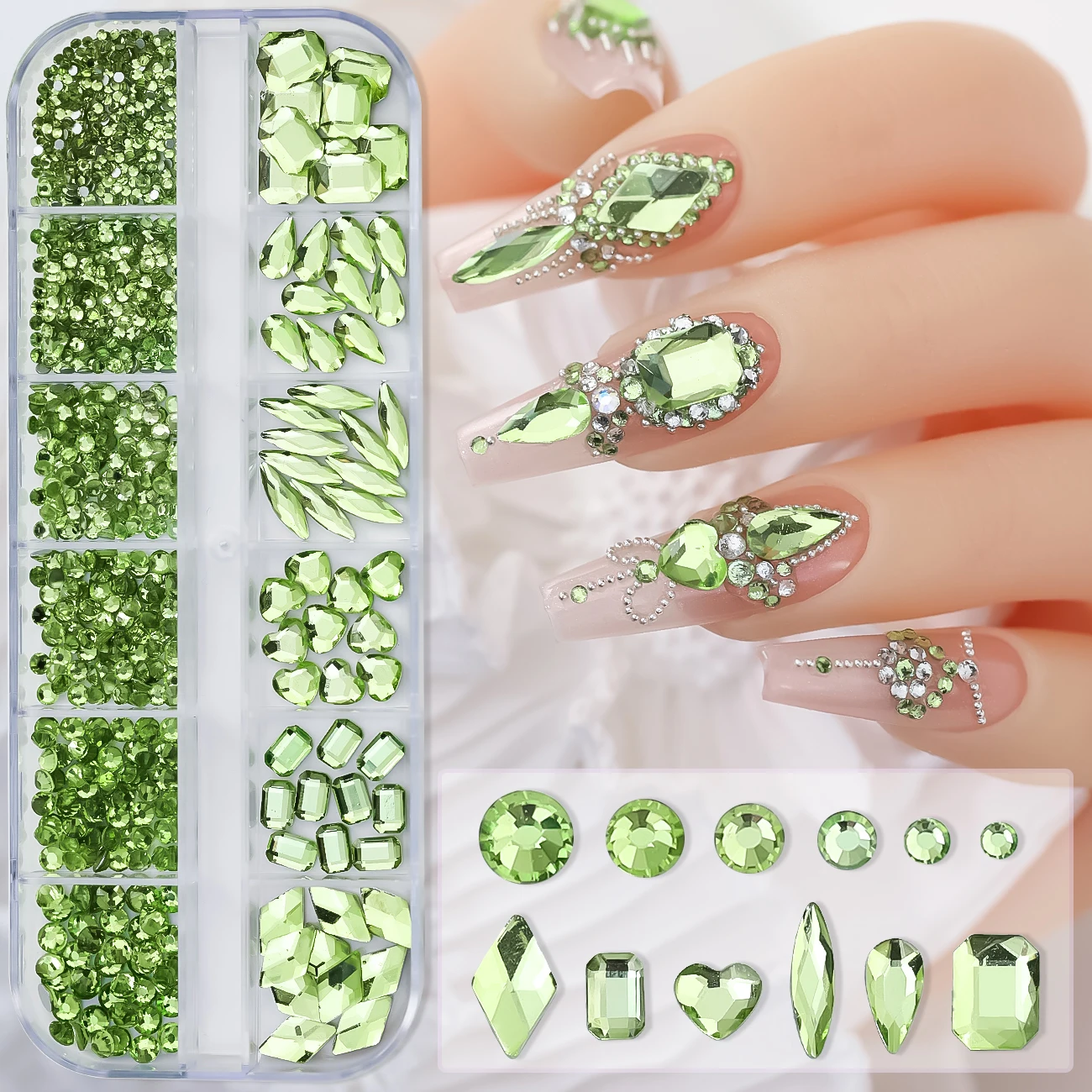 12 siatek 3D Clear/AB mieszane cyrkonie do paznokci brokat płaski tył kryształowe diamenty Charms DIY Manicure klejnoty biżuteria dekoracje *