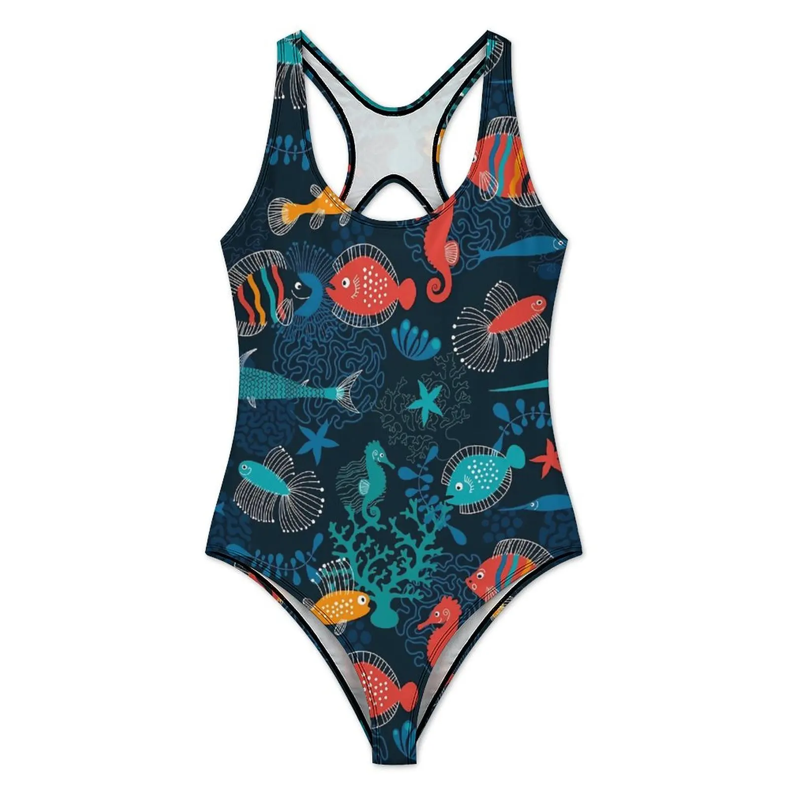 Cute Sea Fish Swimsuit Sexy Tropical Animal One-Piece Swimwear Push Up Swimsuits Stylish Holiday Swim Beachwear