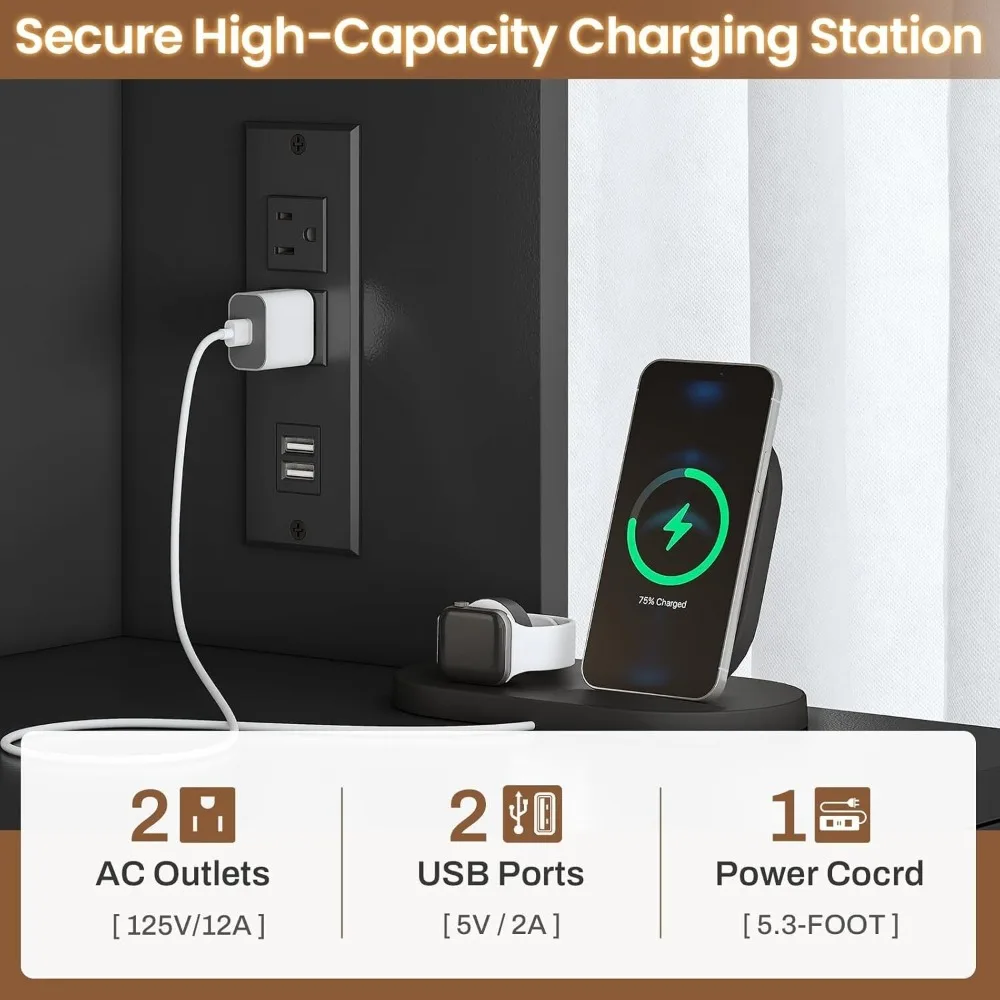 خزانة ملفات مع درجين ورف كتب وأضواء LED للمكتب المنزلي (أسود) #4