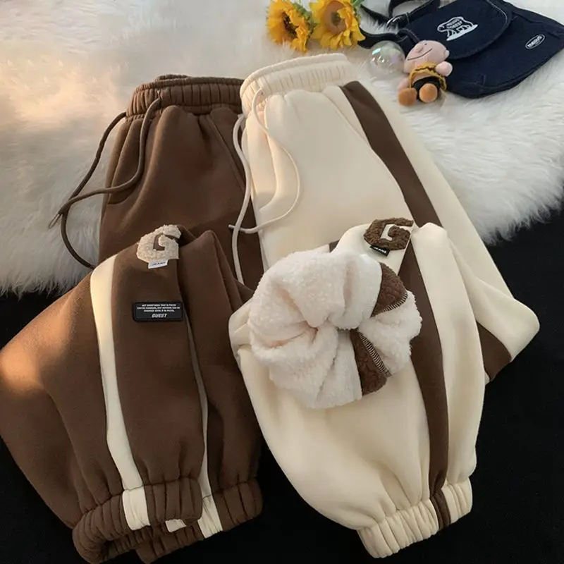 

Мужские спортивные брюки Thiened Fce с вышивкой, зимние, больших размеров, для студентов, с высокой талией, молодежный стиль