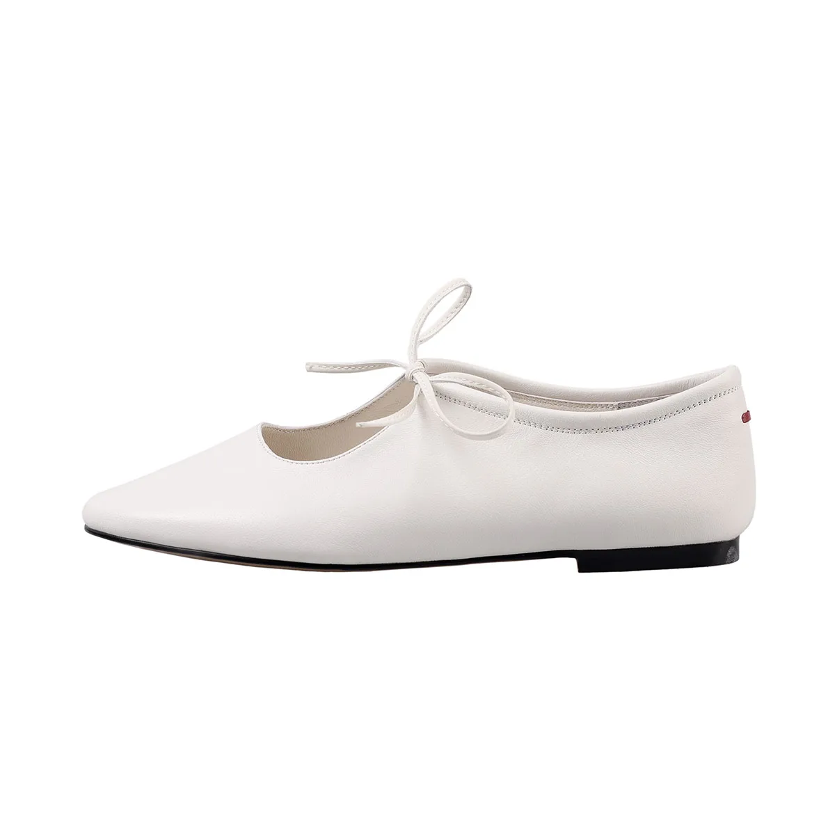 

Arden Furtado 2025 Spring sheepskin Shallow Ballet flats Round toe Lace up Women's shoes Commuter shoes white soft Single shoe