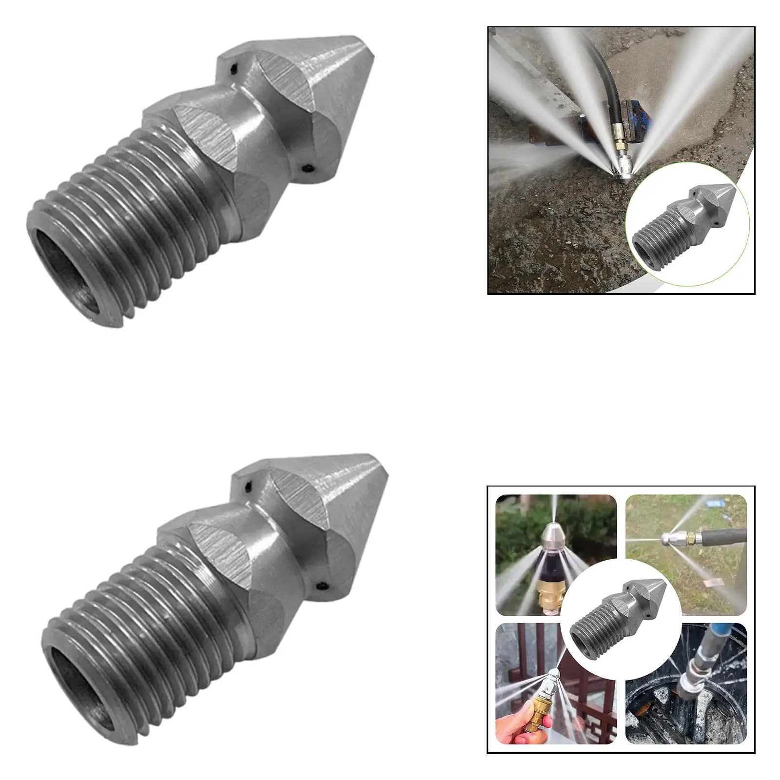 Stainless Steel Sewer Jetter Nozzle 1/4 Inch Thread Pressure Washer Drain Pipe Cleaning Sprayer for City Municipal Treatments