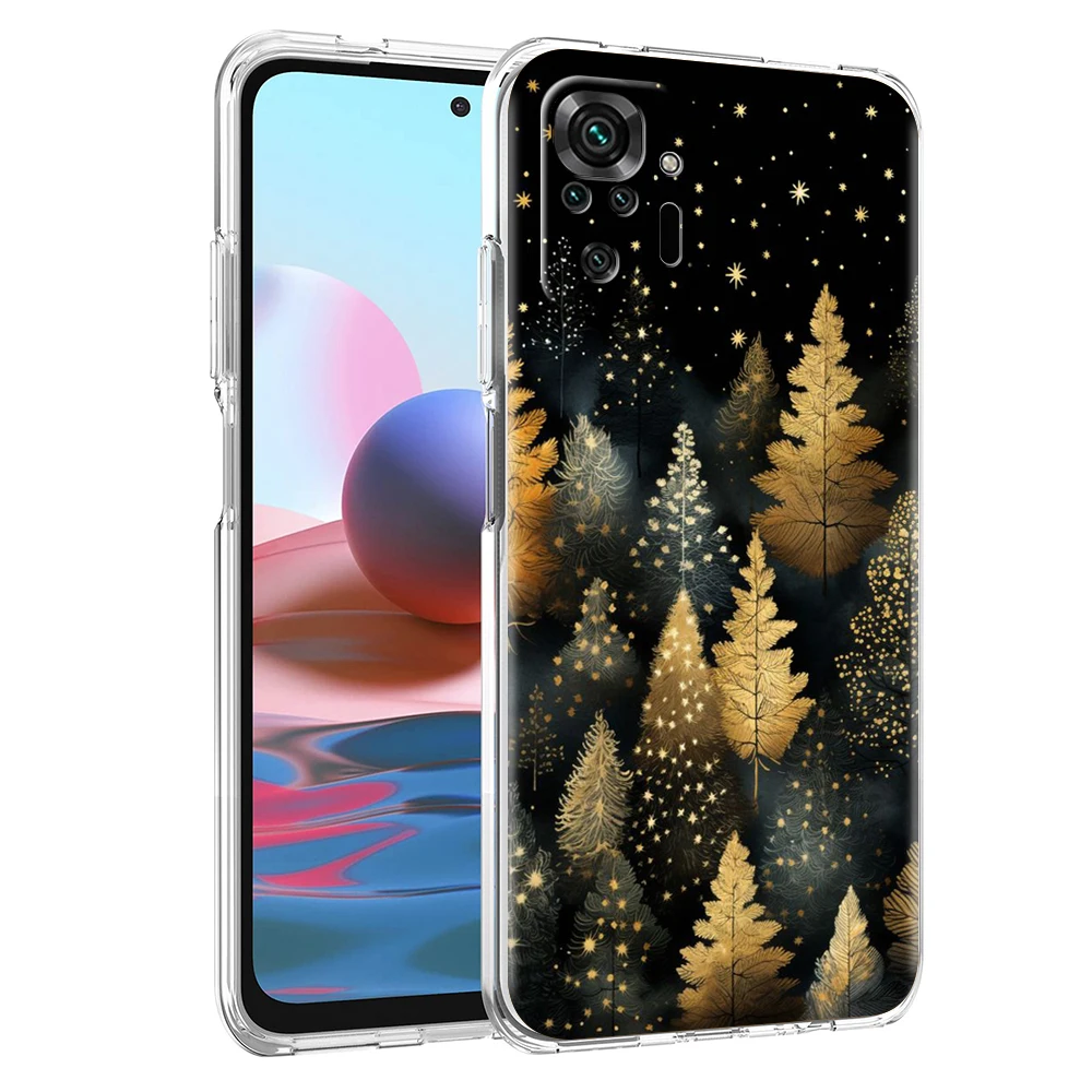 Gold Foil Art Phone Case Cover for Redmi 12 Note 10 11 11T 7 8 8T 9 K40 Gaming 9A 9C Pro Plus 5G Transparent Shell Coque Capas